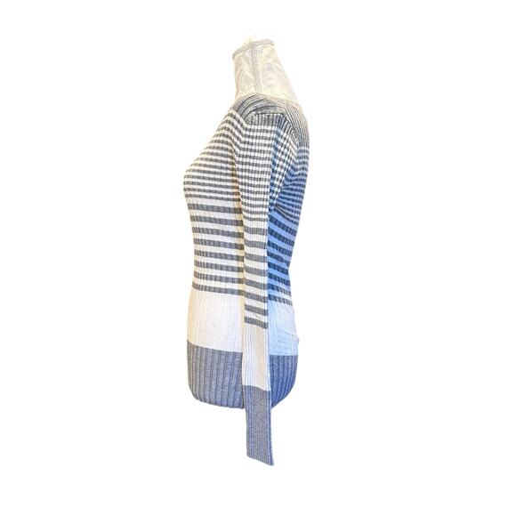 Y2K Its About Time Scoop Neck Ribbed Stripe Sweater White Gray Women’s Medium - Picture 10 of 16